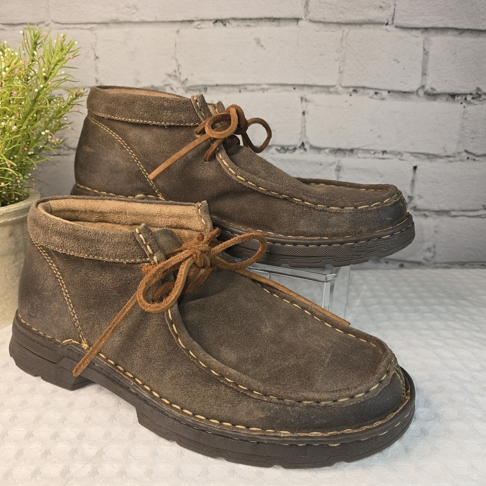 BORN ETHAN MOC TOE CHUKKA BOOT DARK BROWN SUEDE MENS 9.5 RUGGED DISTRESSED